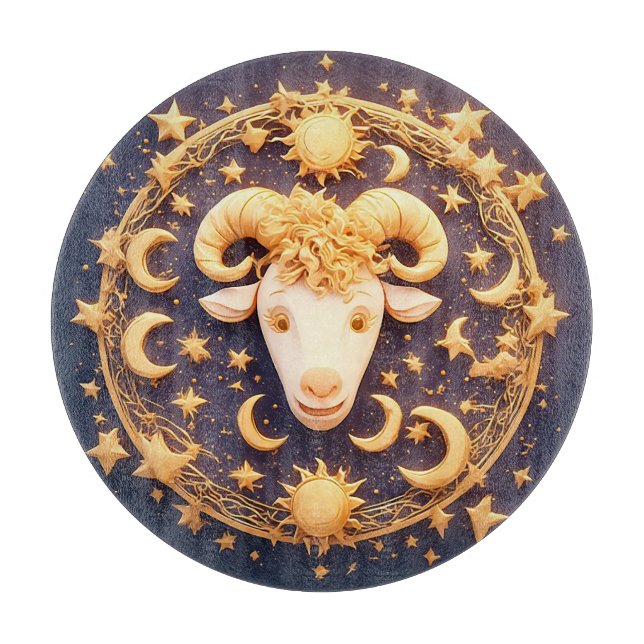 Golden Zodiac Aries Symbol Cutting Board (Front)