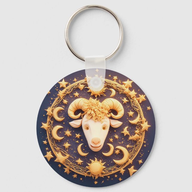 Golden Zodiac Aries Symbol Key Ring (Front)