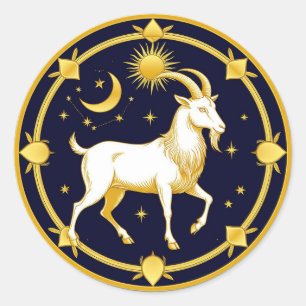 Golden Zodiac Capricorn Design Classic Round Sticker