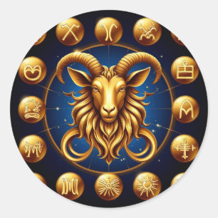 Golden Zodiac Capricorn Elegant Horoscope Gift 🌙 Classic Round Sticker