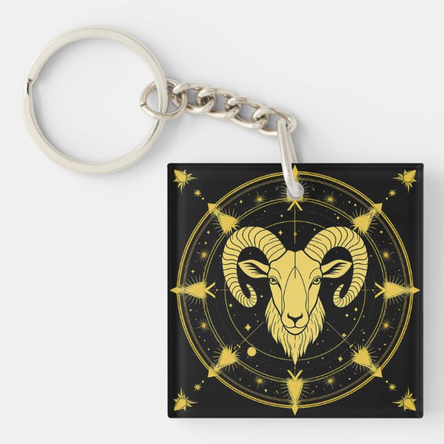 Golden Zodiac Symbol of Aries Key Ring (Front)