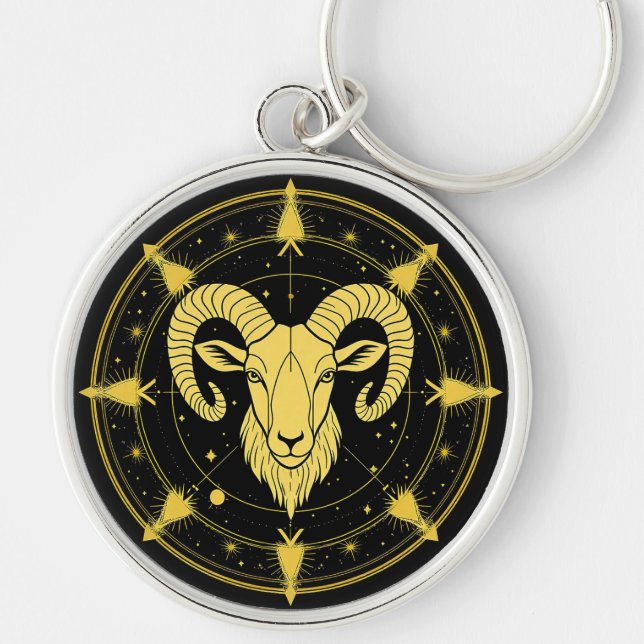 Golden Zodiac Symbol of Aries Key Ring (Front)