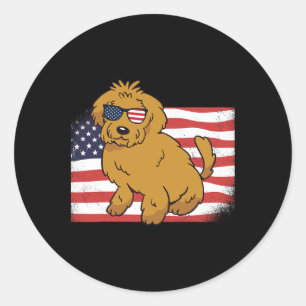 Goldendoodle American Flag 4th Of July Usa Funny D Classic Round Sticker