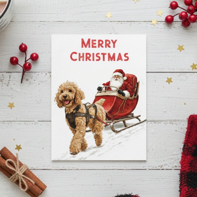 Goldendoodle and Santa Dog Christmas Holiday Postcard (Creator Uploaded)