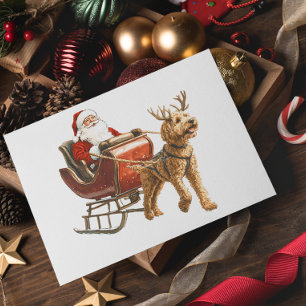 Goldendoodle and Santa Dog Christmas Holiday Postcard