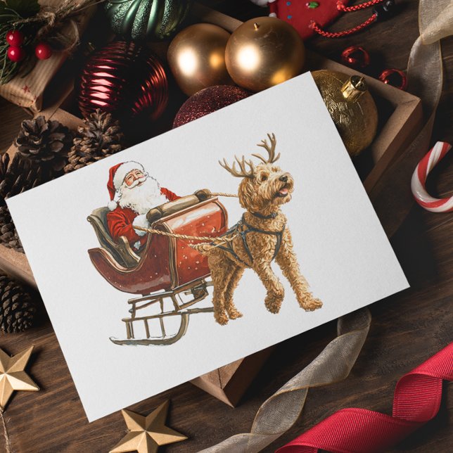 Goldendoodle and Santa Dog Christmas Holiday Postcard (Creator Uploaded)