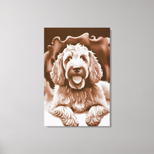 Goldendoodle Art "Happy Dog" Warm Neutral Colors Canvas Print