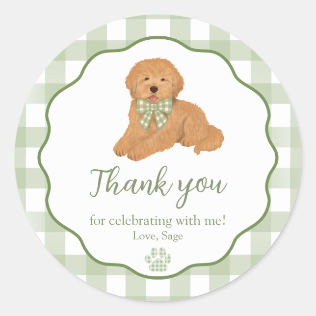 Goldendoodle Birthday Party Favor Thank You Classic Round Sticker (Front)