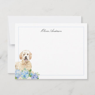 Goldendoodle Blue Hydrangea Personalised Card