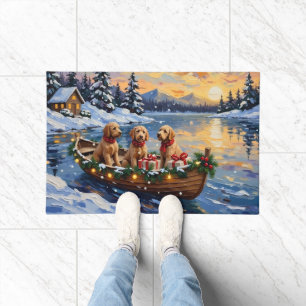 Goldendoodle Christmas Boat Holiday Doormat
