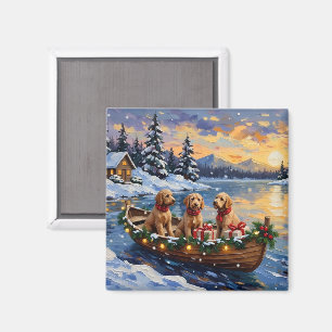 Goldendoodle Christmas Boat Holiday Magnet