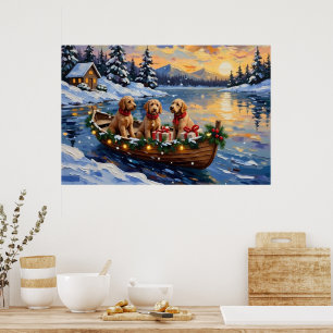 Goldendoodle Christmas Boat Holiday Poster
