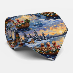 Goldendoodle Christmas Boat Holiday Tie