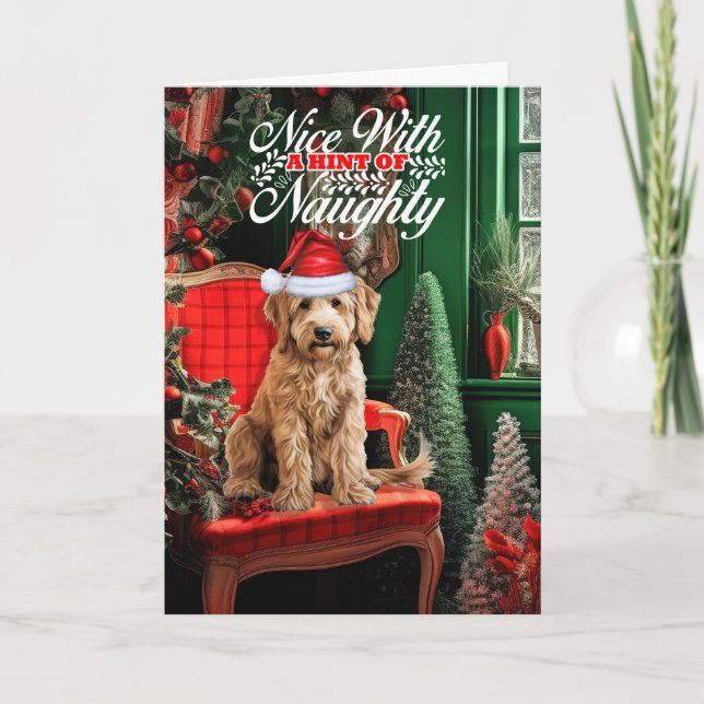 Goldendoodle Christmas Dog Naughty Nice Holiday Card (Front)