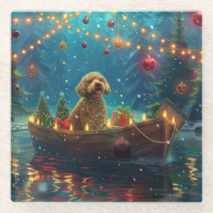 Goldendoodle Christmas Festive Voyage Glass Coaster