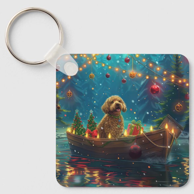 Goldendoodle Christmas Festive Voyage Key Ring (Front)