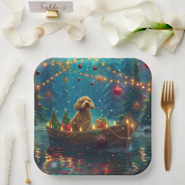 Goldendoodle Christmas Festive Voyage Paper Plate (Wedding)