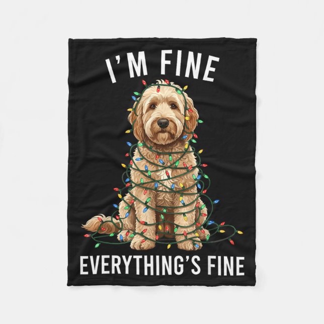 Goldendoodle Christmas I'm Fine Everything Is Fine Fleece Blanket (Front)