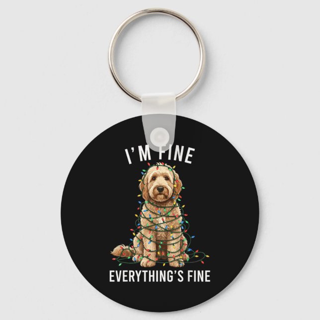 Goldendoodle Christmas I'm Fine Everything Is Fine Key Ring (Front)