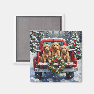 Goldendoodle Christmas Red Truck Holiday Magnet
