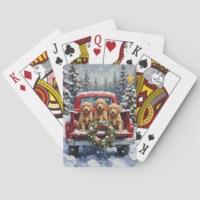 Goldendoodle Christmas Red Truck Holiday Playing Cards (Back)