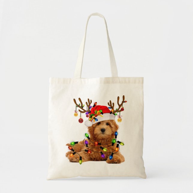 Goldendoodle christmas reindeer christmas lights p tote bag (Front)
