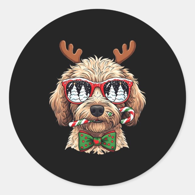 Goldendoodle Christmas Reindeer Holiday Dog Lover  Classic Round Sticker (Front)