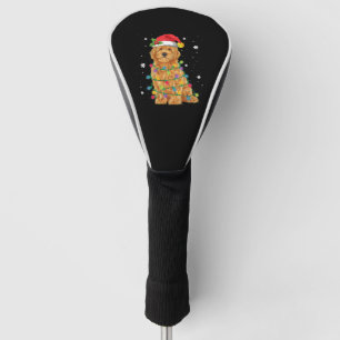 Goldendoodle Christmas Santa Hat Fairy Lights Golf Head Cover