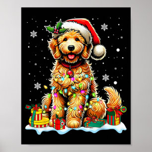 Goldendoodle Christmas Santa Hat Fairy Lights Paja Poster