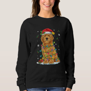Goldendoodle Christmas Santa Hat Fairy Lights Paja Sweatshirt