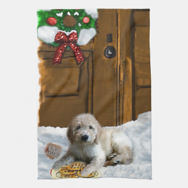 Goldendoodle Christmas Tea Towel (Vertical)