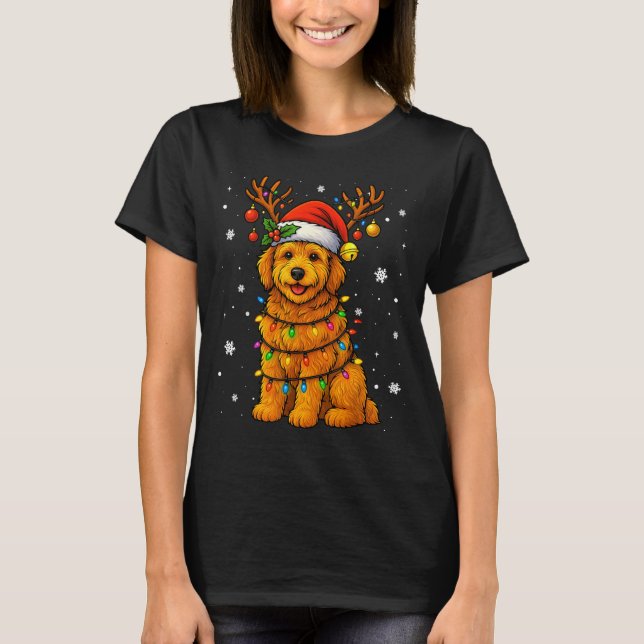 Goldendoodle Christmas Tee Reindeer Christmas Ligh (Front)