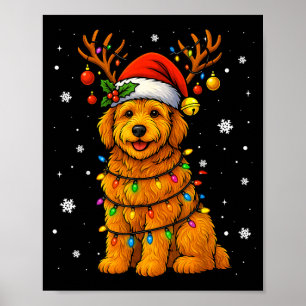 Goldendoodle Christmas Tee Reindeer Christmas Ligh Poster