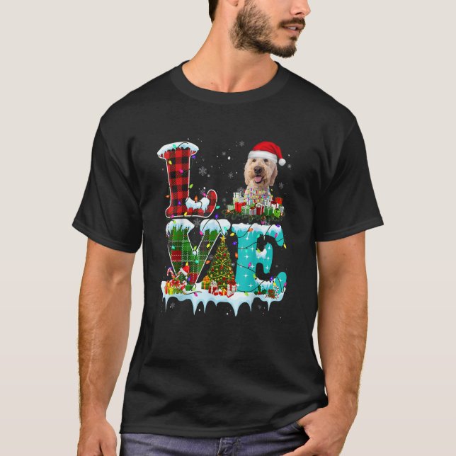 Goldendoodle Christmas Tree Light Pajama Dog Xmas T-Shirt (Front)