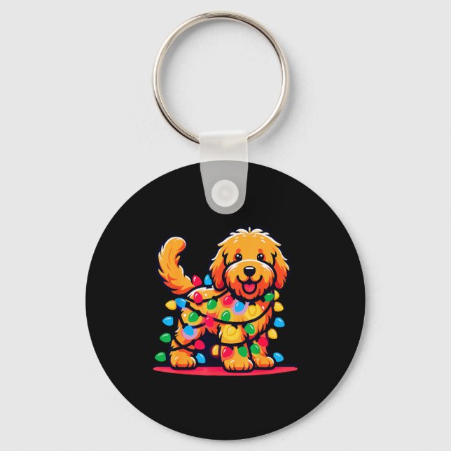 Goldendoodle Christmas Tree Xmas Lights Golden Doo Key Ring (Front)