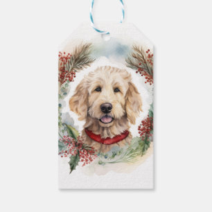 Goldendoodle Christmas Wreath Festive Pup Gift Tags