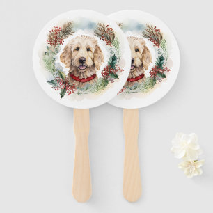 Goldendoodle Christmas Wreath Festive Pup Hand Fan