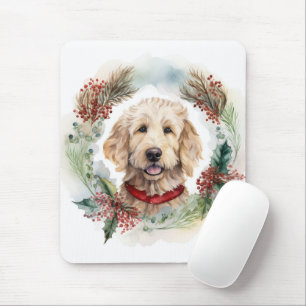 Goldendoodle Christmas Wreath Festive Pup Mouse Pad