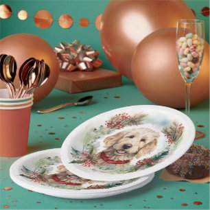 Goldendoodle Christmas Wreath Festive Pup Paper Plate