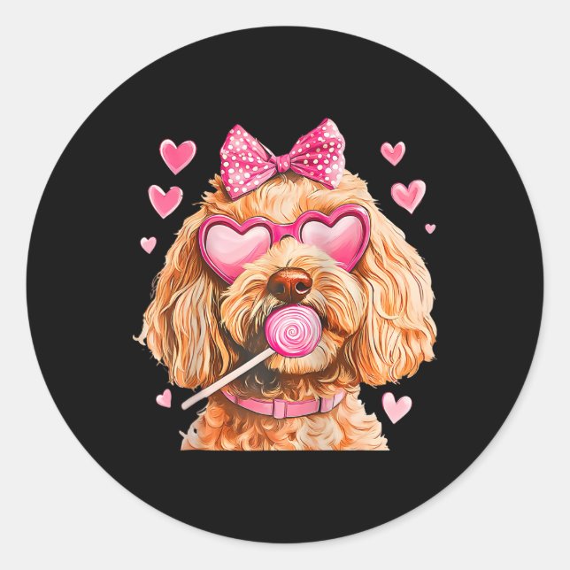 Goldendoodle Coquette Bow Valentine Day Raglan Bys Classic Round Sticker (Front)