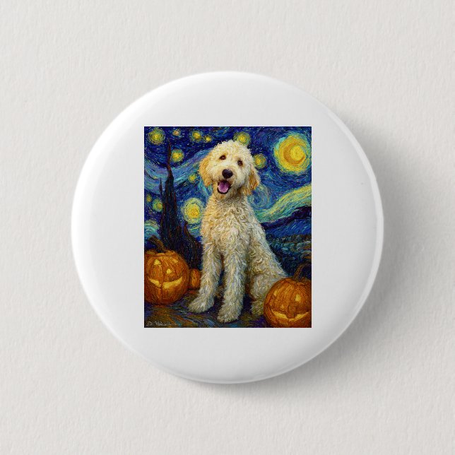 Goldendoodle Cute Dog Halloween Jack O Lantern Pum 6 Cm Round Badge (Front)