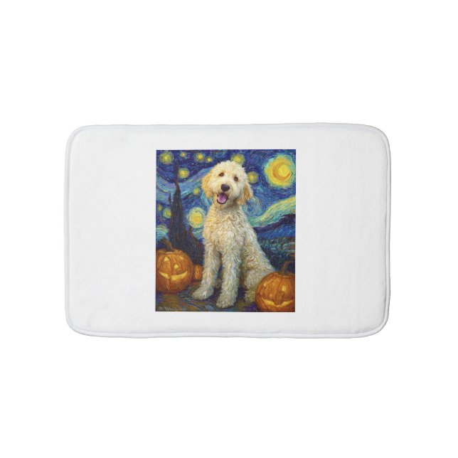 Goldendoodle Cute Dog Halloween Jack O Lantern Pum Bath Mat (Front)