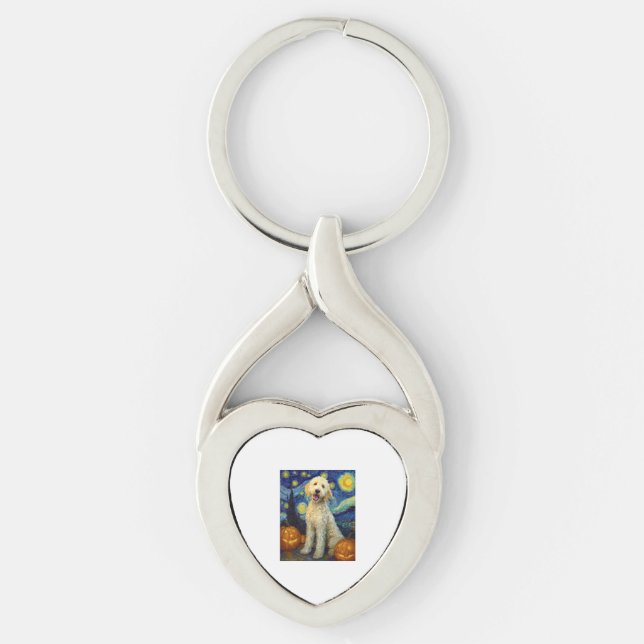 Goldendoodle Cute Dog Halloween Jack O Lantern Pum Key Ring (Front)