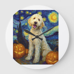 Goldendoodle Cute Dog Halloween Jack O Lantern Pum Large Clock