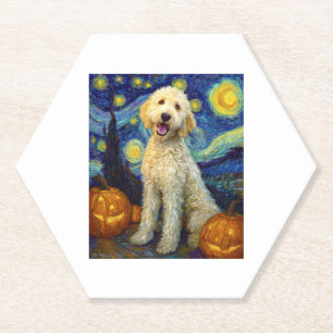 Goldendoodle Cute Dog Halloween Jack O Lantern Pum Paper Coaster