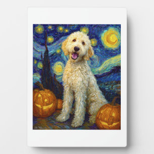 Goldendoodle Cute Dog Halloween Jack O Lantern Pum Plaque