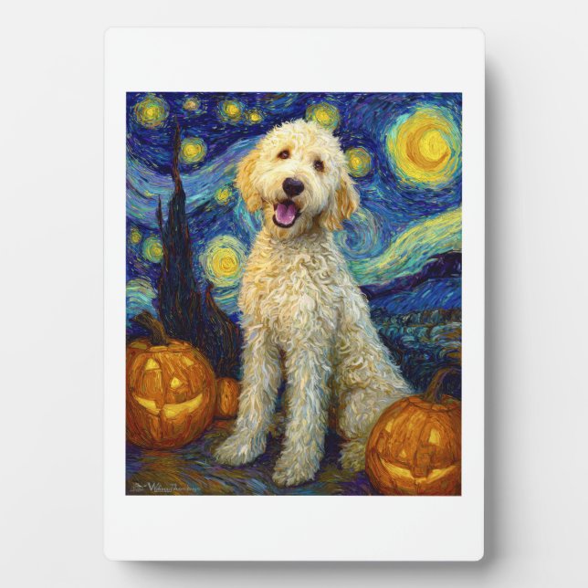 Goldendoodle Cute Dog Halloween Jack O Lantern Pum Plaque (Front)