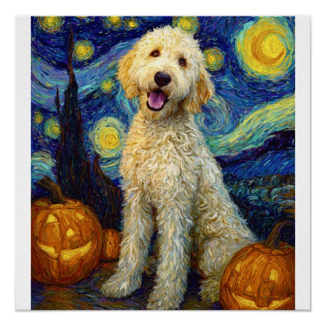 Goldendoodle Cute Dog Halloween Jack O Lantern Pum Poster (Front)