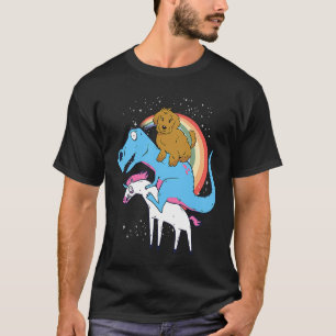 Goldendoodle Dinosaur Riding Unicorn Kids Men Rain T-Shirt