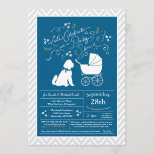 Goldendoodle Dog Baby Shower Blue Boy Invitation